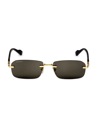 Gucci 125th Street Rimless 56mm Rectangular Sunglasses In Gold/green