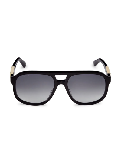 Gucci Sign 58mm Pilot Sunglasses In Black