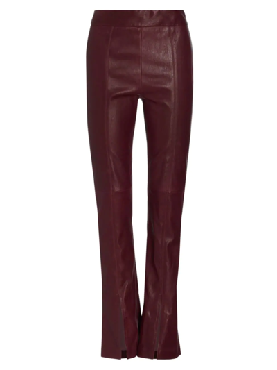 Twp Slit Cuff Leather Flare Pants In Burgundy