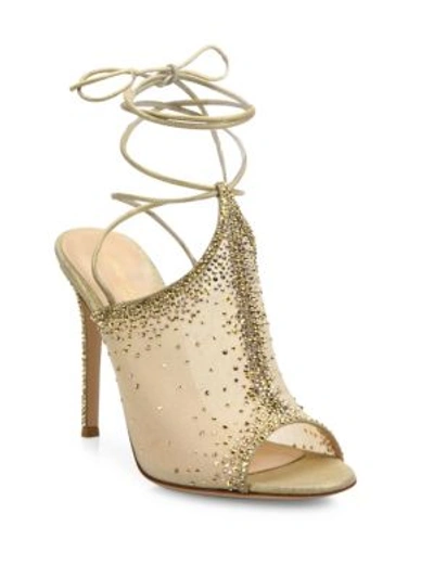 Gianvito Rossi Etoile Crystal Emellished Ankle-wrap Sandals In Gold