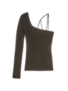 Helmut Lang Ribbed One-shoulder Cross Strap Top In Black