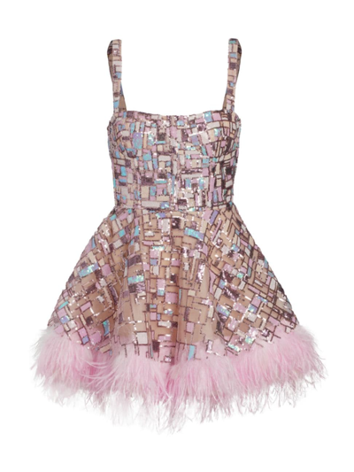 Bronx And Banco Mademoiselle Feather-trim Sequin Bustier Mini Dress In Pink
