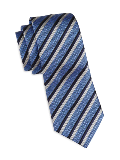 Emporio Armani Striped Silk Jacquard Tie In Blue