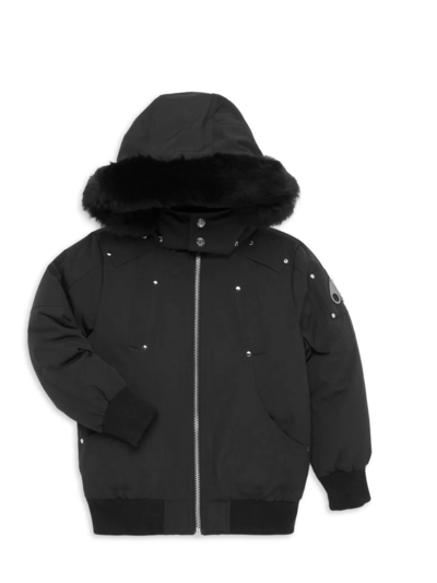 Moose Knuckles Little Kid's & Kid's Shearling-trim Down Bomber Jacket In Black