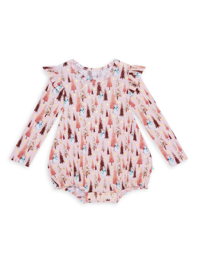 Posh Peanut Baby Girl's Sparkles Long Sleeve Ruffled Bubble Romper In Pink