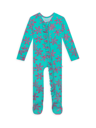 Posh Peanut Baby Girl's Queen Of Snowflakes Ruffled One-piece Footie In Turquoise