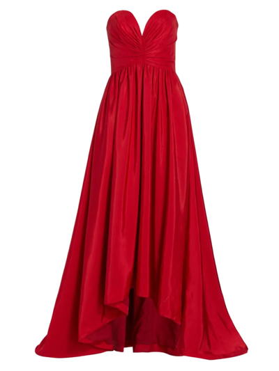 ml Monique Lhuillier Strapless Taffeta High-low Gown In Red
