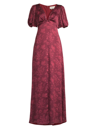 Sachin & Babi Alli Puff-sleeve Georgette Gown In Deep Wine Watercolor