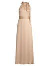 Sachin & Babi Kayla Tie Halterneck Satin Gown In Champagne