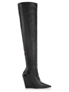 Stuart Weitzman Saloon Leather Wedge Boots In Black