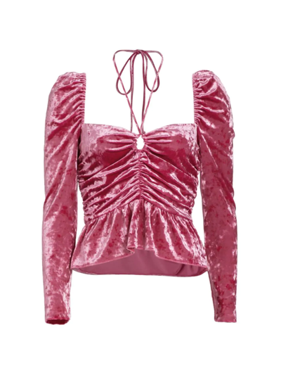 Saylor Cedella Ruched Stretch Velvet Peplum Top In Pink