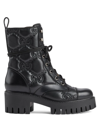 Gucci Quilted-logo Leather Combat Boots In Black