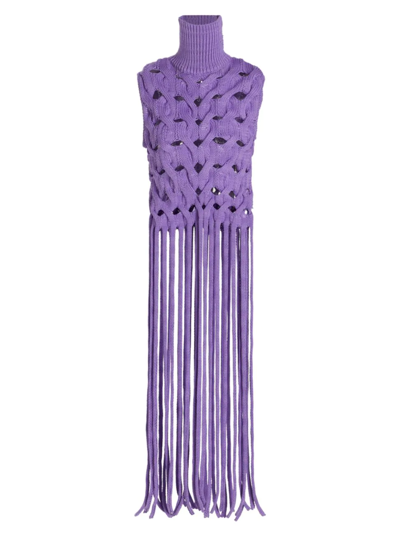 Aknvas Fausti Turtleneck Fringe Sweater In Purple