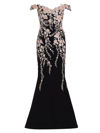 MARCHESA WOMEN'S EMBROIDERED FLORAL OFF-THE-SHOULDER GOWN