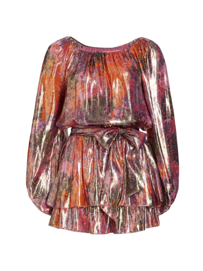 Ramy Brook Miami Silk-blend Metallic Minidress In Scarlet Hydrangea