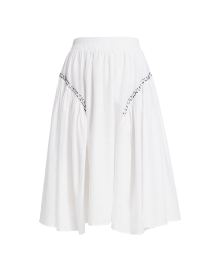 Merlette Arc Hand-embroidered Cotton Midi-skirt In White