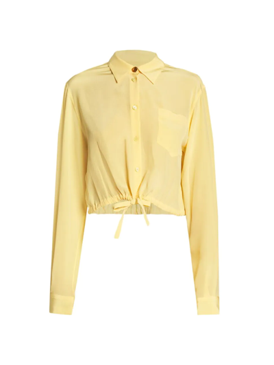 Marni Drawstring Silk Pocket Shirt In Yellow