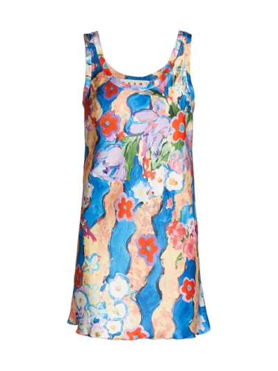 Marni Painted Floral Tank Minidress In Blue