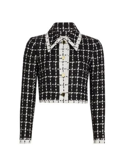 Alice And Olivia 'renae' Combo Collar Cropped Tweed Jacket In Black