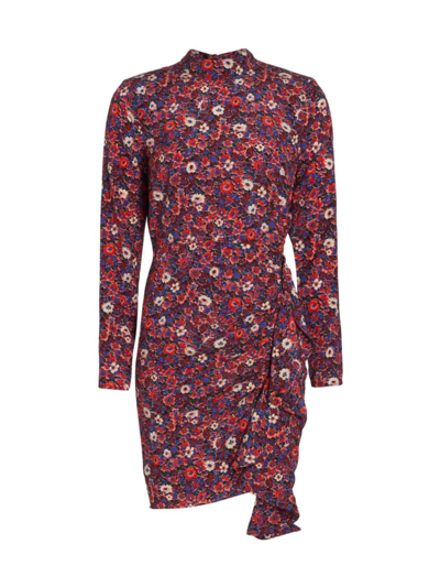 Veronica Beard Louella Floral Print Long Sleeve Dress In Berry Multi