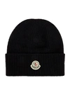 Moncler Ribbed Beanie With Folded Cuff And Embroidered Logo In Black