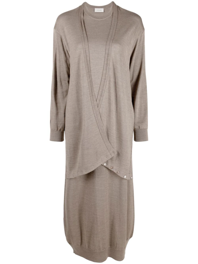 Lemaire Wrap Layered Midi Dress In Grey