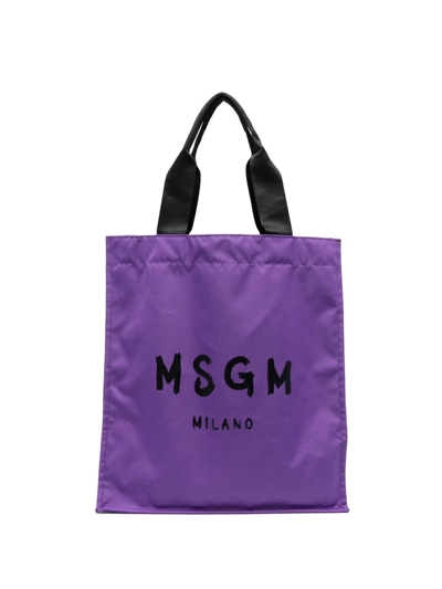 Msgm Logo-print Tote Bag In Purple
