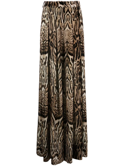 Roberto Cavalli High-waisted Animal-print Trousers In Brown