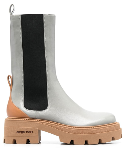 Sergio Rossi Milla Elasticated Side-panel Boots In Grey