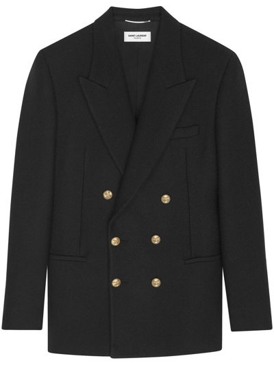 Saint Laurent Slim-fit Double-breasted Camel Hair-blend Blazer In Nero