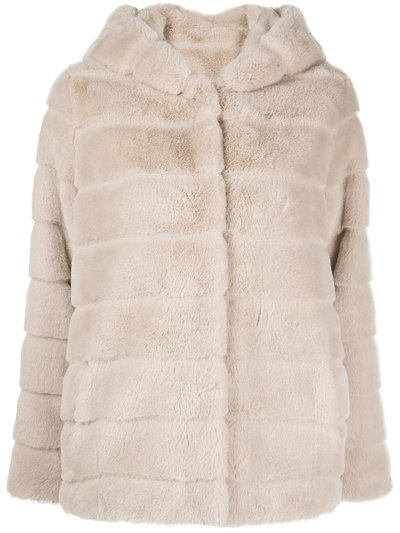 Apparis Hooded Faux-fur Coat In Grey
