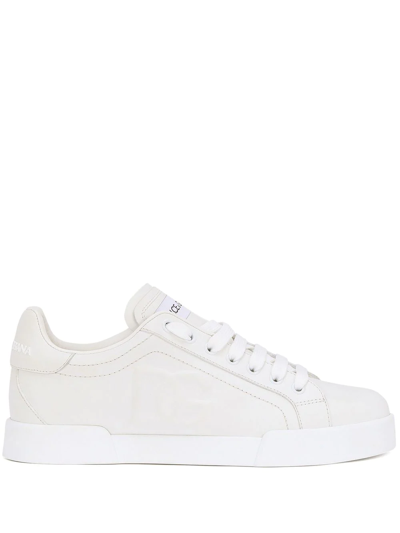 DOLCE & GABBANA PORTOFINO LOGO-EMBOSSED LEATHER SNEAKERS