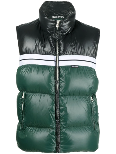 Palm Angels Track Funnel-neck Quilted Shell-down Gilet In Green,black