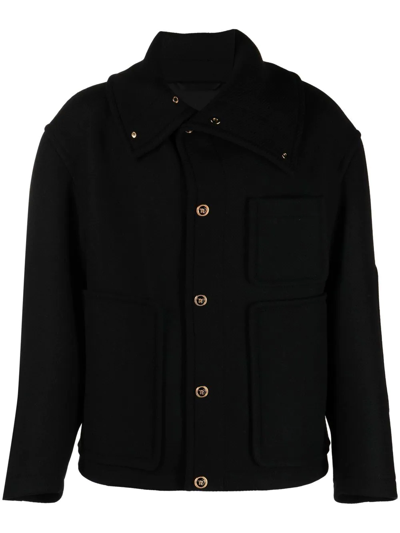 Versace Single-breasted Pea Coat In Black