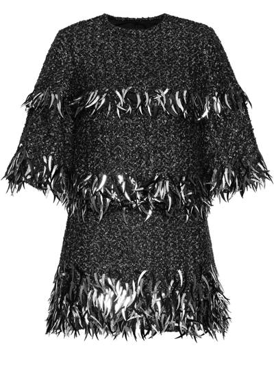 Oscar De La Renta Metallic-effect Fringe T-shirt Dress In Black