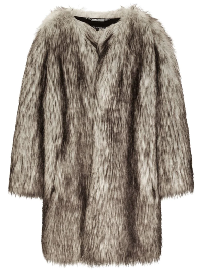 Dolce & Gabbana Single-breasted Faux Fur Coat In Multicolor