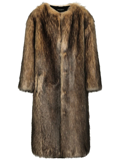 Dolce & Gabbana Oversized Faux-fur Coat In Multicolor