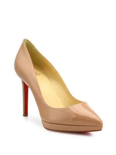 Christian Louboutin Pigalle Plato 100 Platform Patent Leather Pumps In Nude
