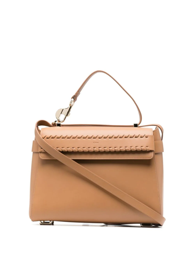 Chloé Neutral Nacha Whipstitch Leather Shoulder Bag In Neutrals