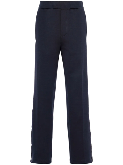 Prada Straight-leg Press Stud Cotton Trousers In Blue