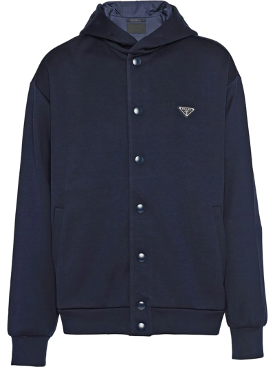 Prada Technical Cotton Hoodie In Blue | ModeSens
