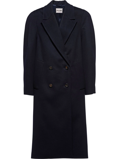 Miu Miu Double-breasted Fitted Coat In Blue