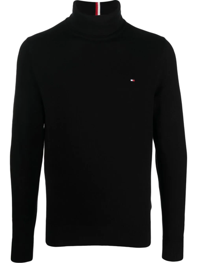 Tommy Hilfiger Logo-embroidered Roll-neck Top In Black