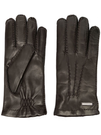 Corneliani Tonal-stitch Leather Gloves In Schwarz