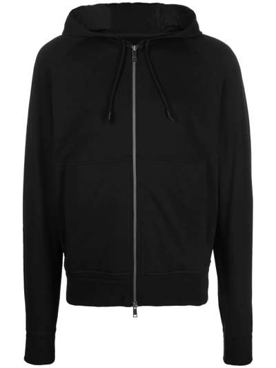 Zegna Zip-up Drawstring Hoodie In Black