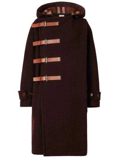 Burberry Buckled Hooded Duffle Coat In Brown