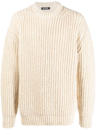 Raf Simons Metallic Ribbed Wool And Mohair-blend Sweater In Neutrals