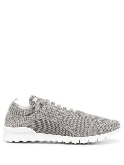 Kiton Logo-embroidered Knit Sneakers In Grey
