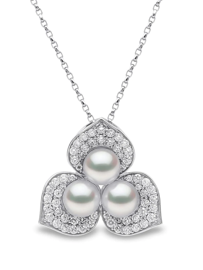 Yoko London 18kt White Gold Petal Pearl And Diamond Pendant In Silver