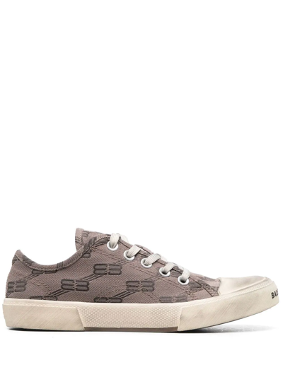 Balenciaga Paris Bb Monogram Low-top Sneakers In Mink Grey Brown